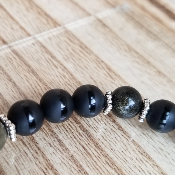 Gold Obsidian & Onyx Beaded Stretch Bracelet - Picture 6 of 6